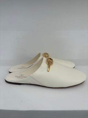 Valentino Garavani Cream Leather Logo Slipper, 41