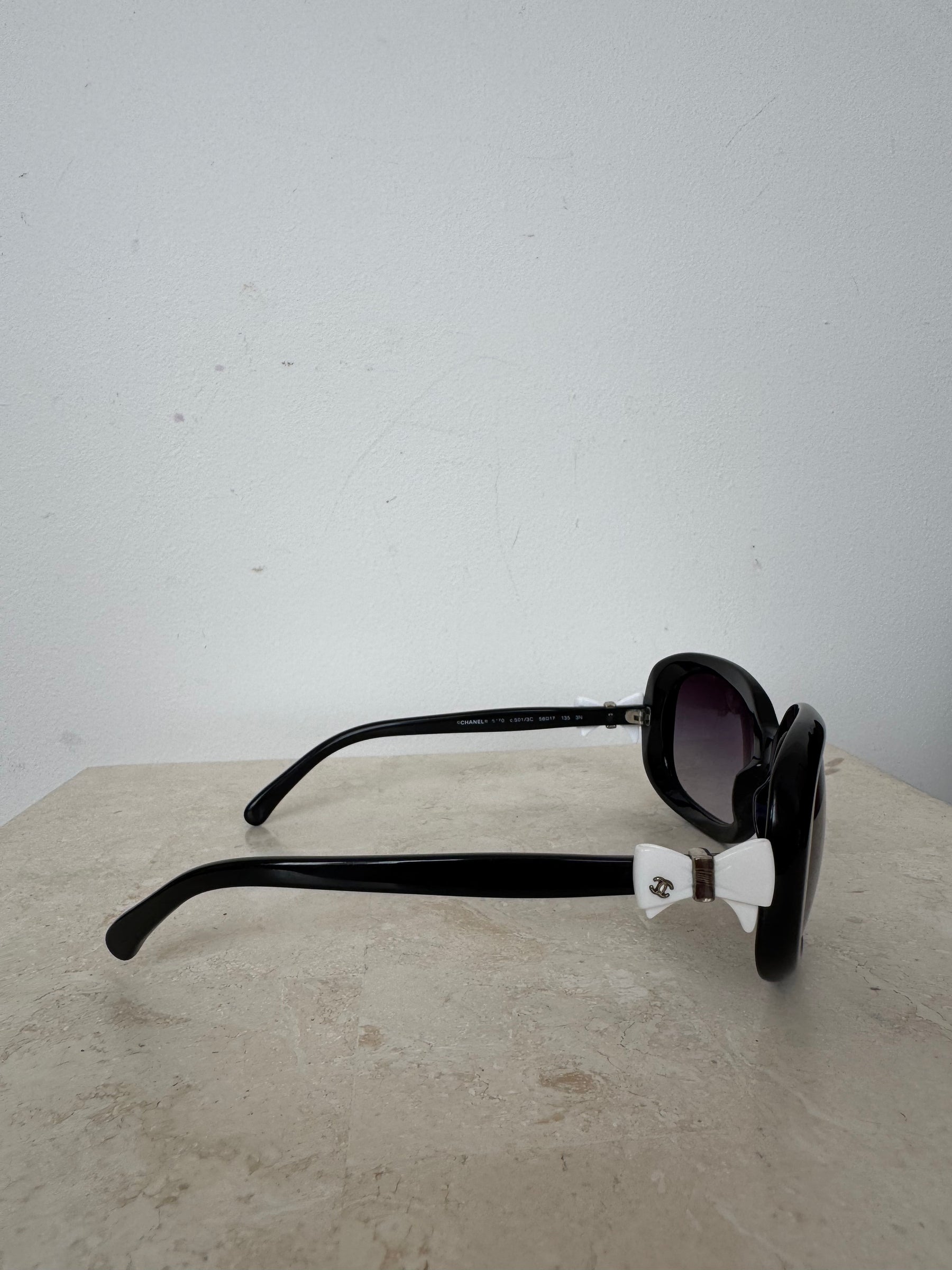 Chanel Black Rectangular Bow Detail Sunglasses