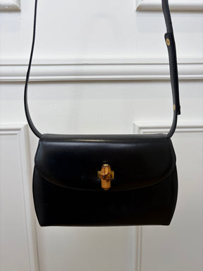 Gucci Black Leather Bamboo Turnlock Shoulder Bag