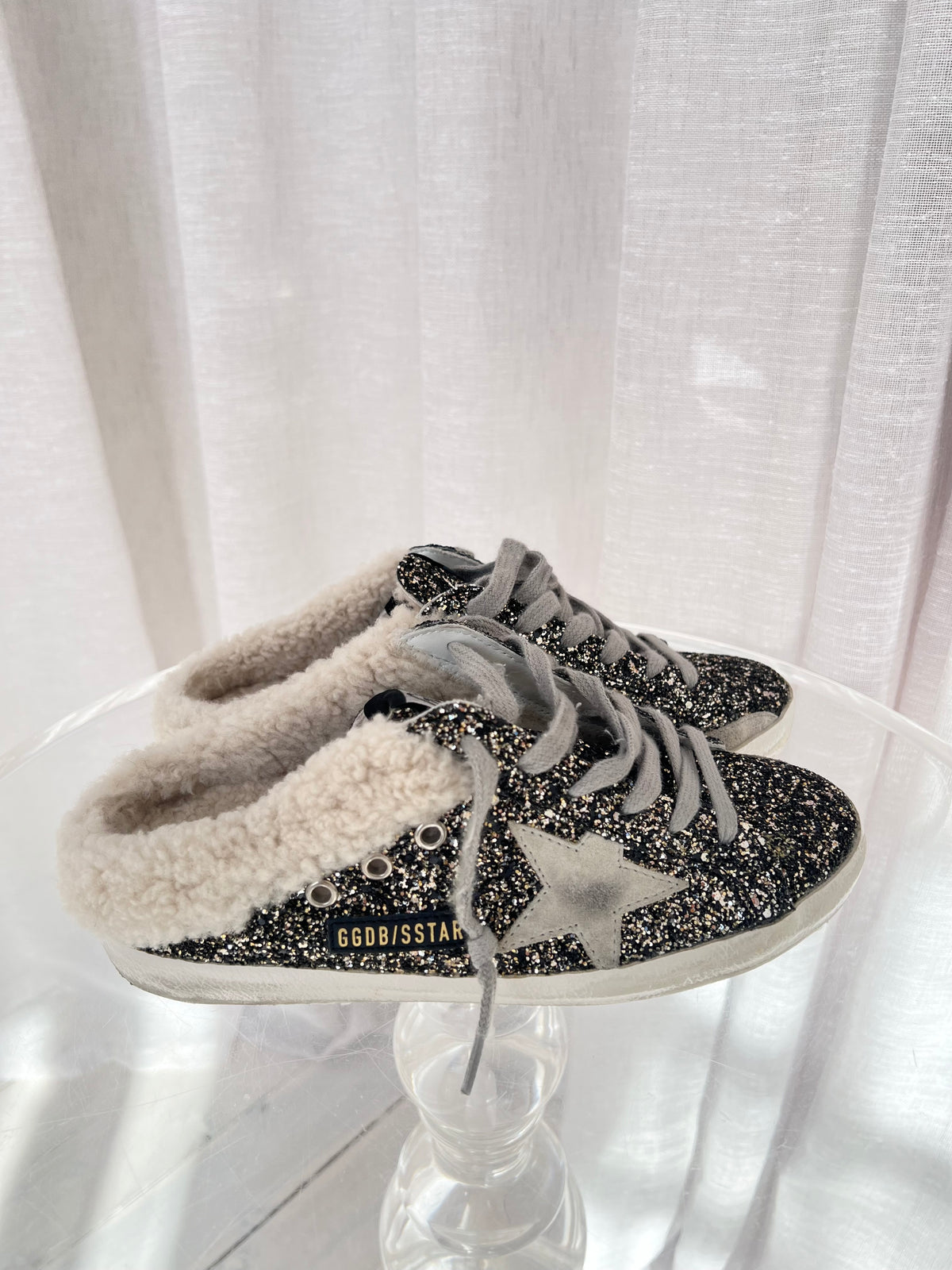 Golden Goose Glitter Toe and Quater Shealing Suede Star Backless Sneakers, 37