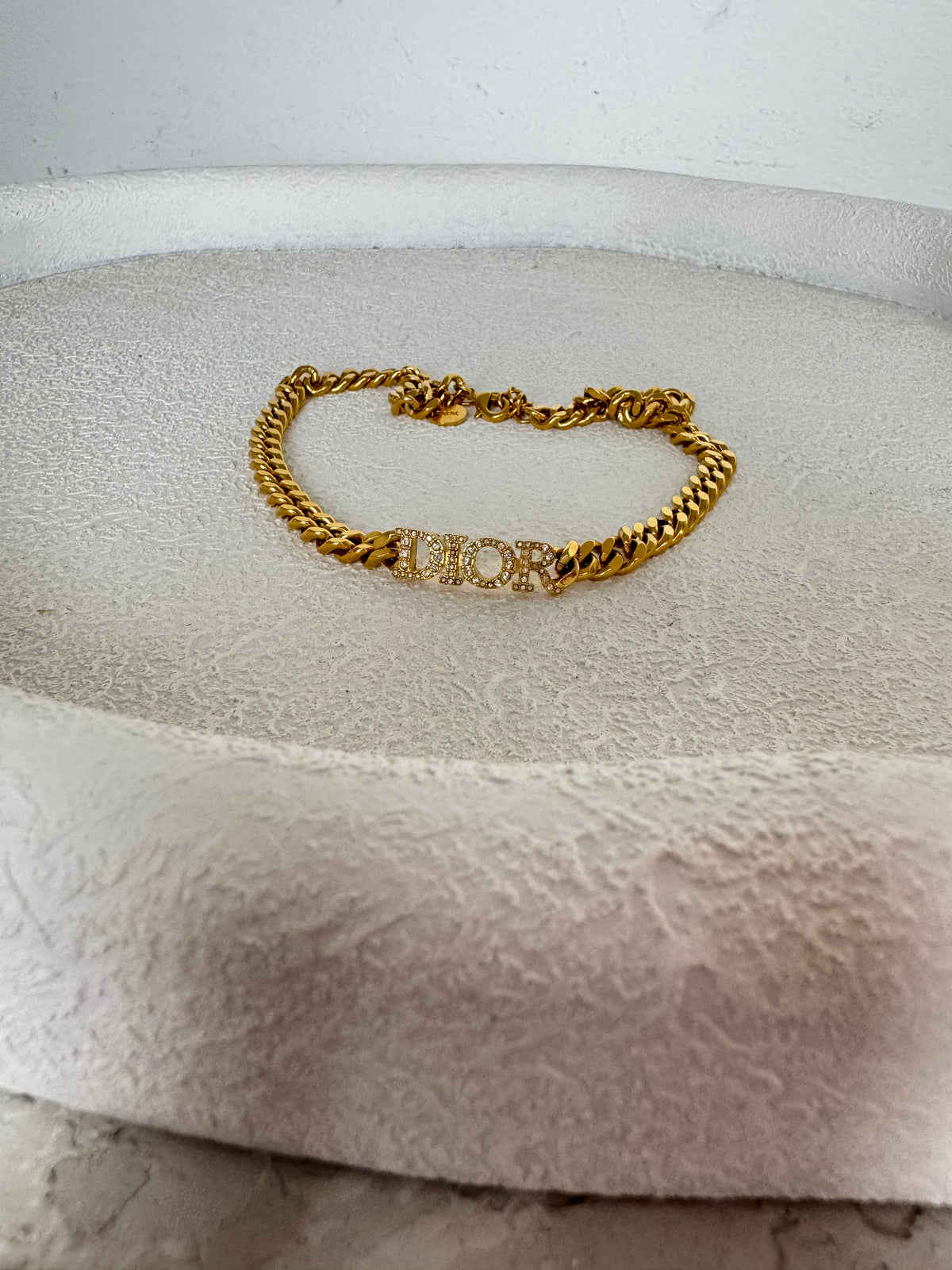 Dior Gold Tone Chain Logo Choker Necklace