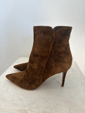 Gianvito Rossi Brown Suede Pointed Ankle Boot Stilletto, 38.5