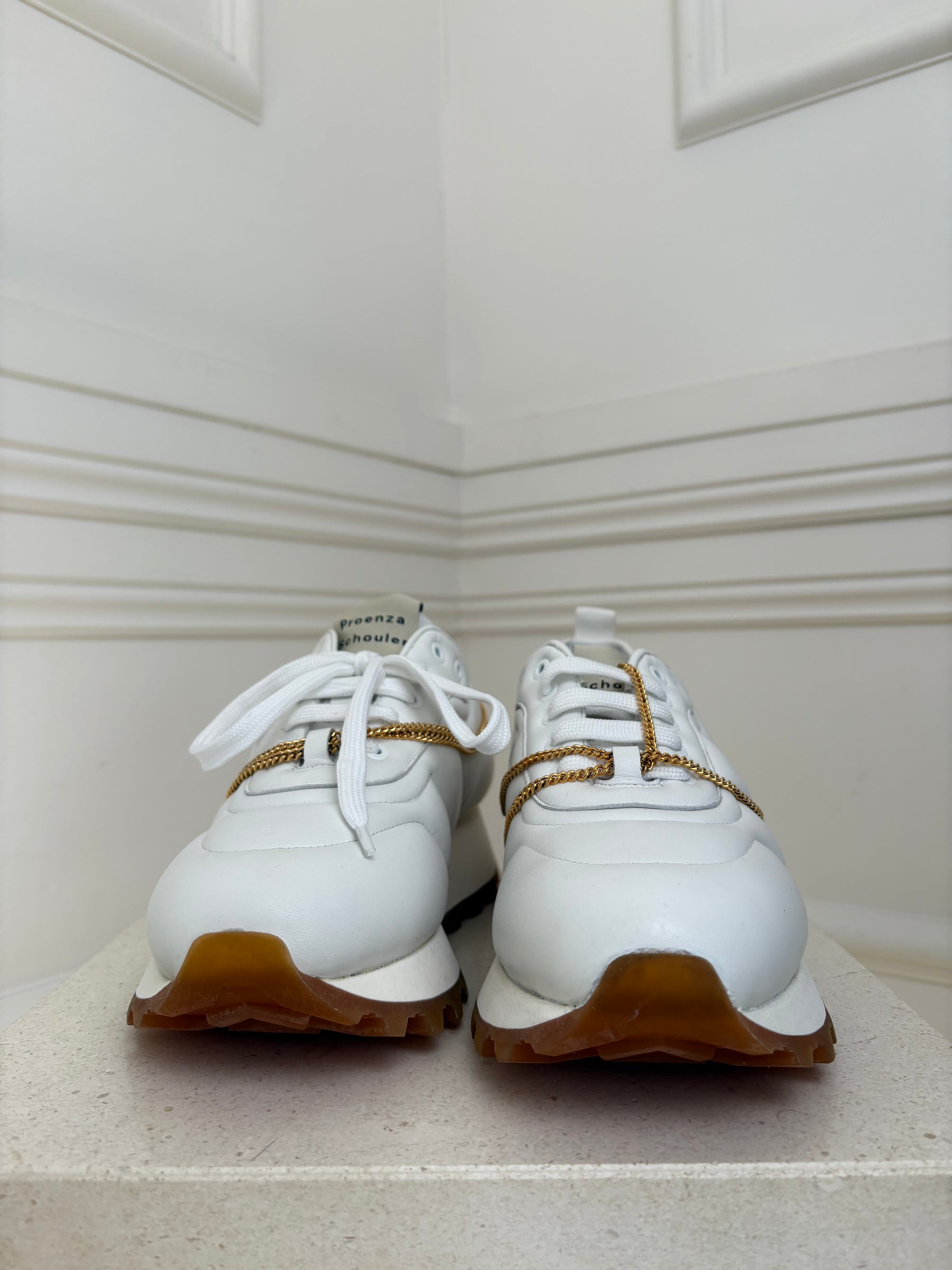 Proenza Schouler White Leather Chain Detail Sneakers, 40