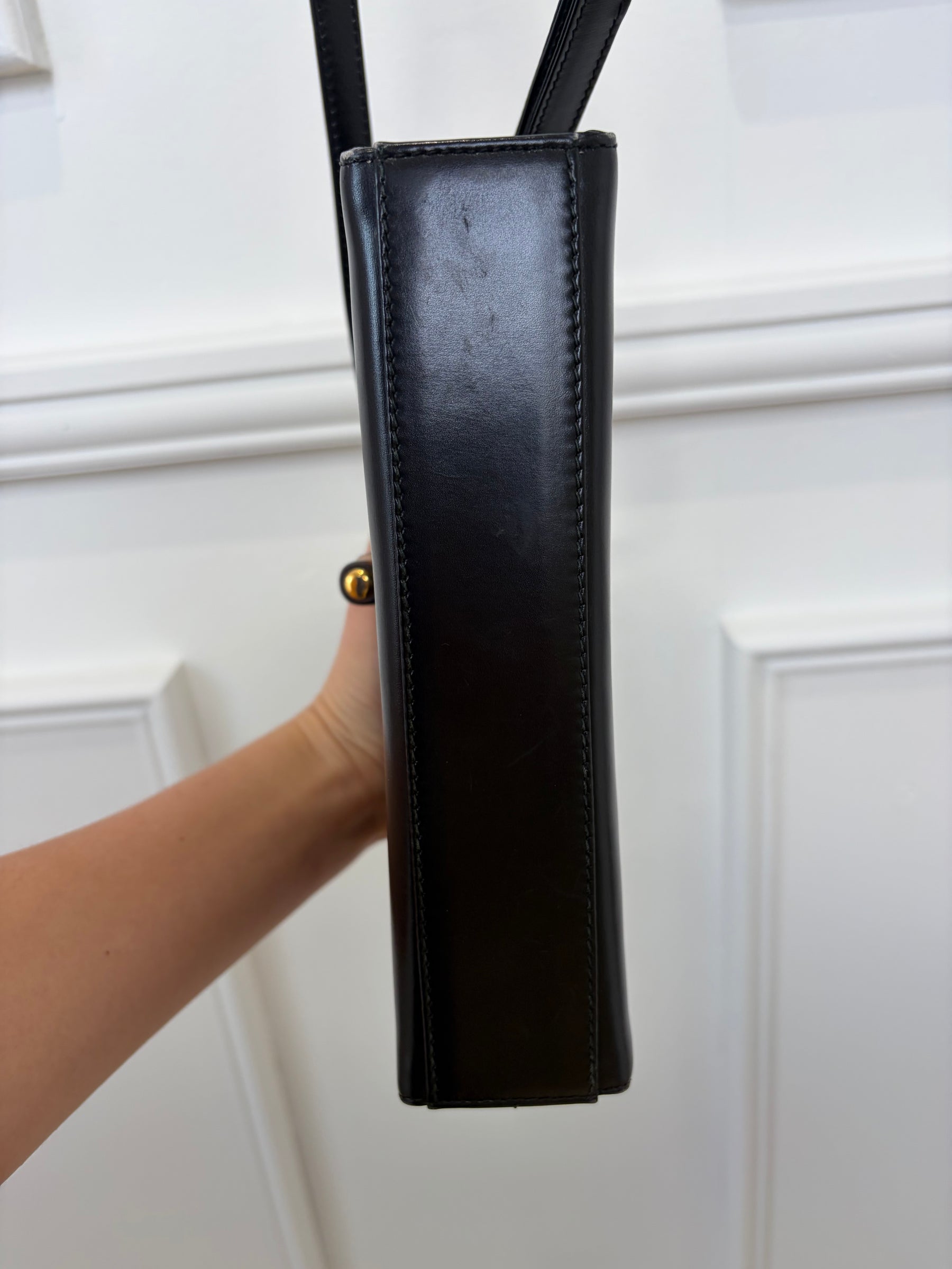 Gucci Black Leather Bamboo Turnlock Shoulder Bag