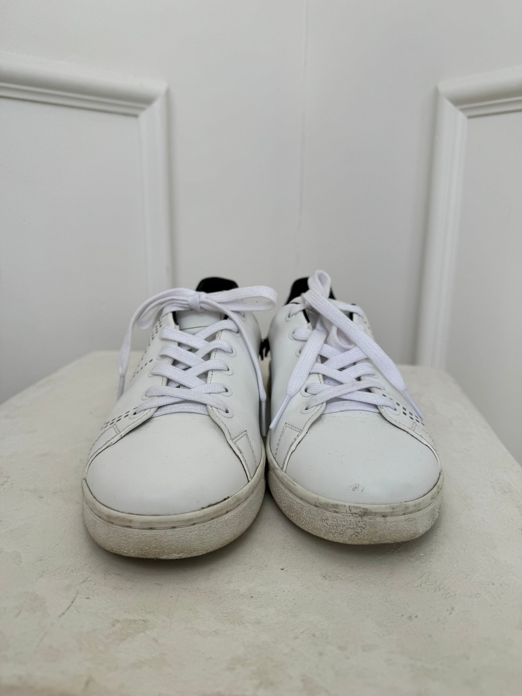 Valentino White Perforated Logo Sneakers, 37.5