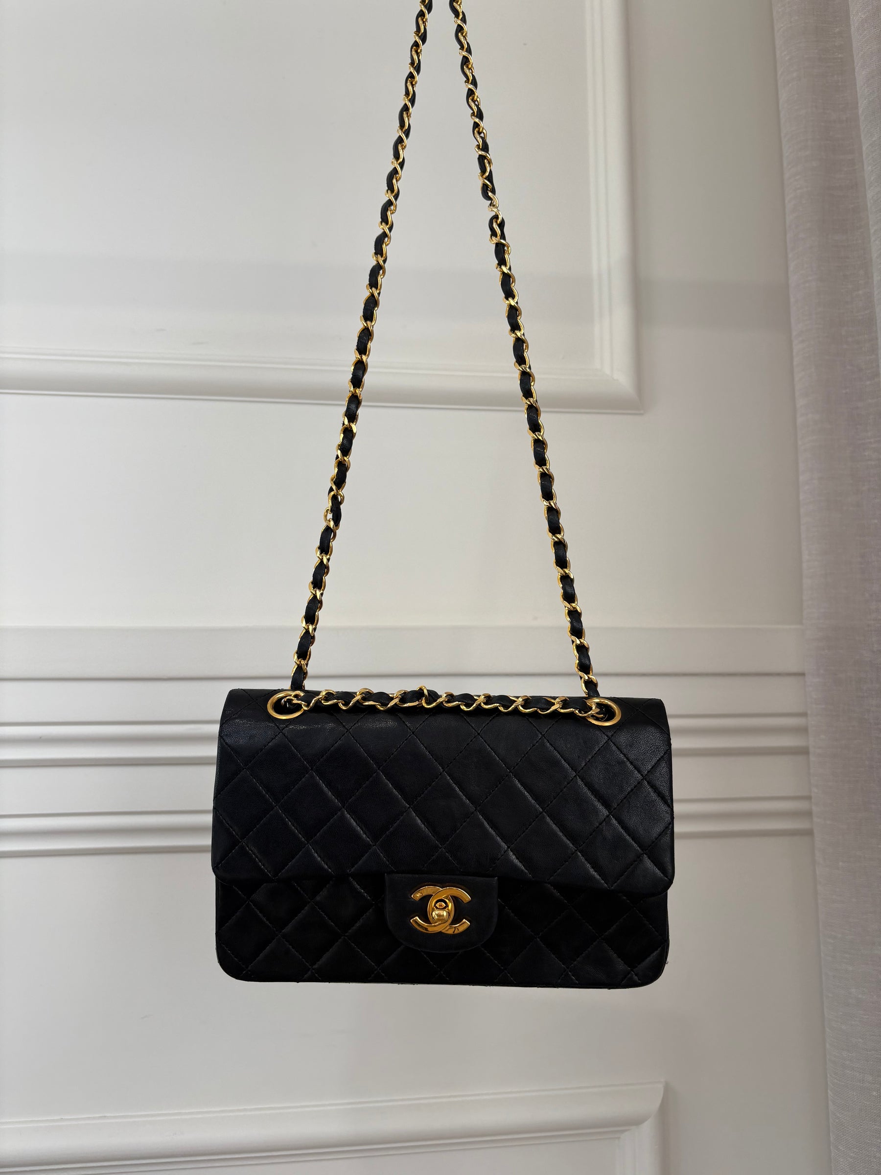 Chanel Vintage Black Flap Bag 24k Gold Hardware Small