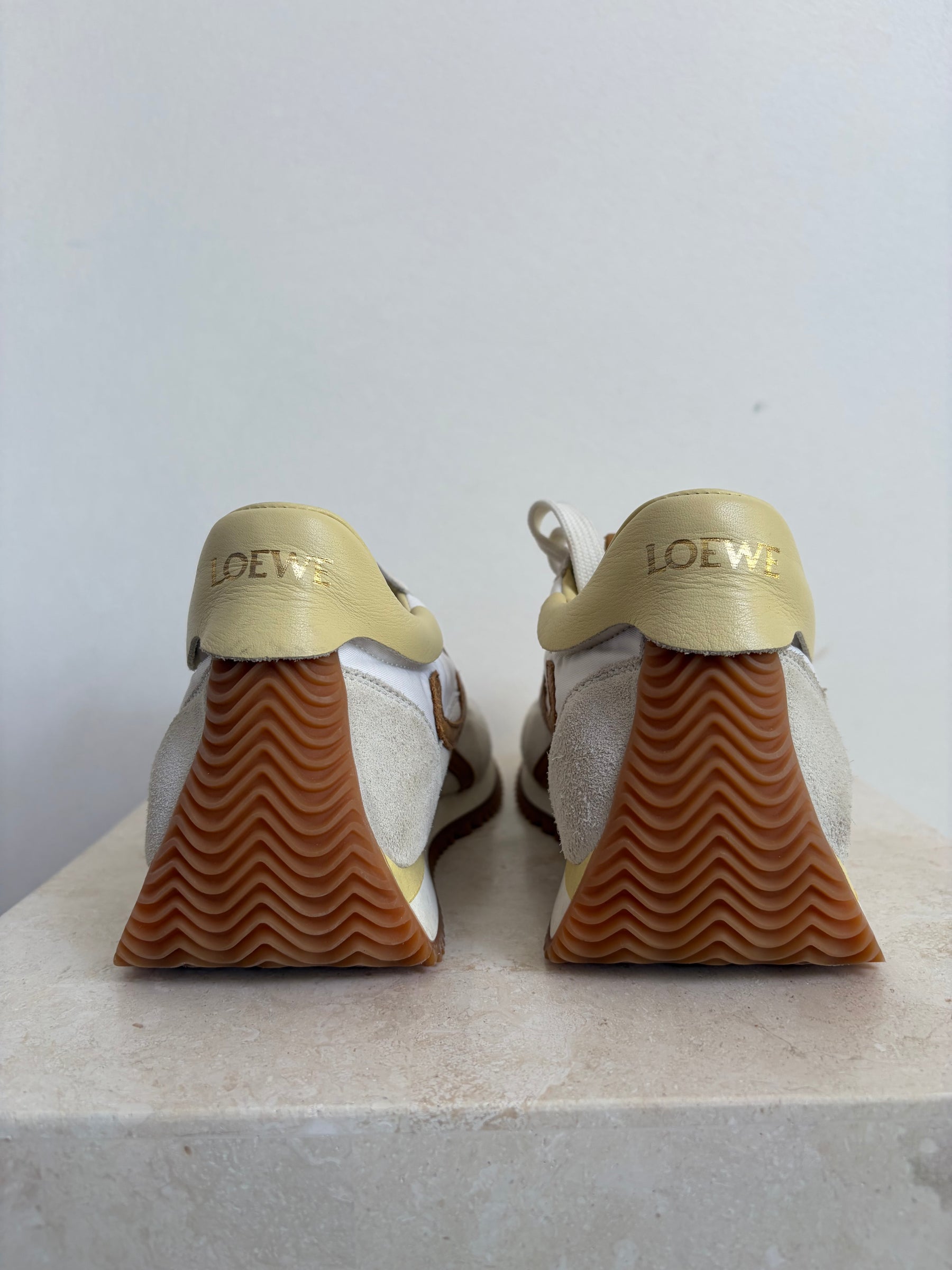 Loewe White Tan and Yellow Flow Runners, 35