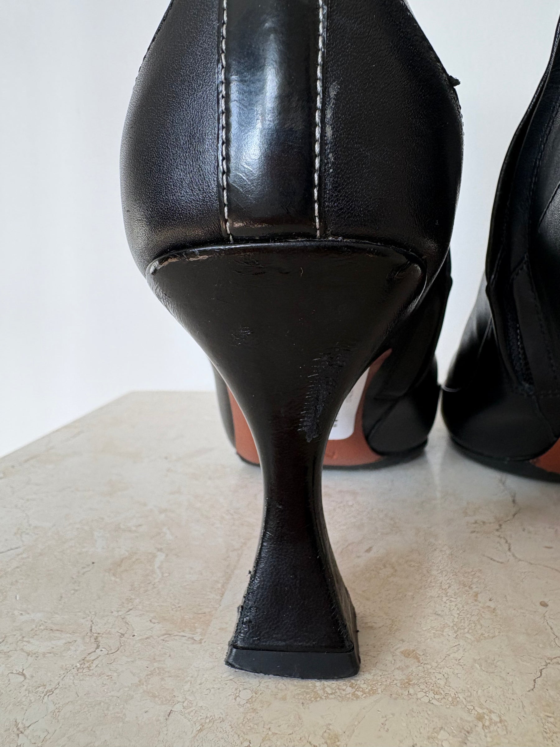 Manu Atelier Black Leather Sqaure Toe Heeled Ankle Boots, 37