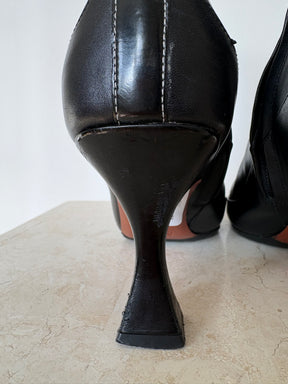 Manu Atelier Black Leather Sqaure Toe Heeled Ankle Boots, 37