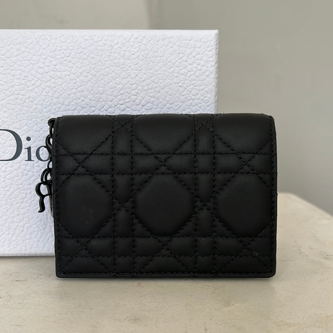 Dior Matte Black Lady Dior Bloom Card Holder