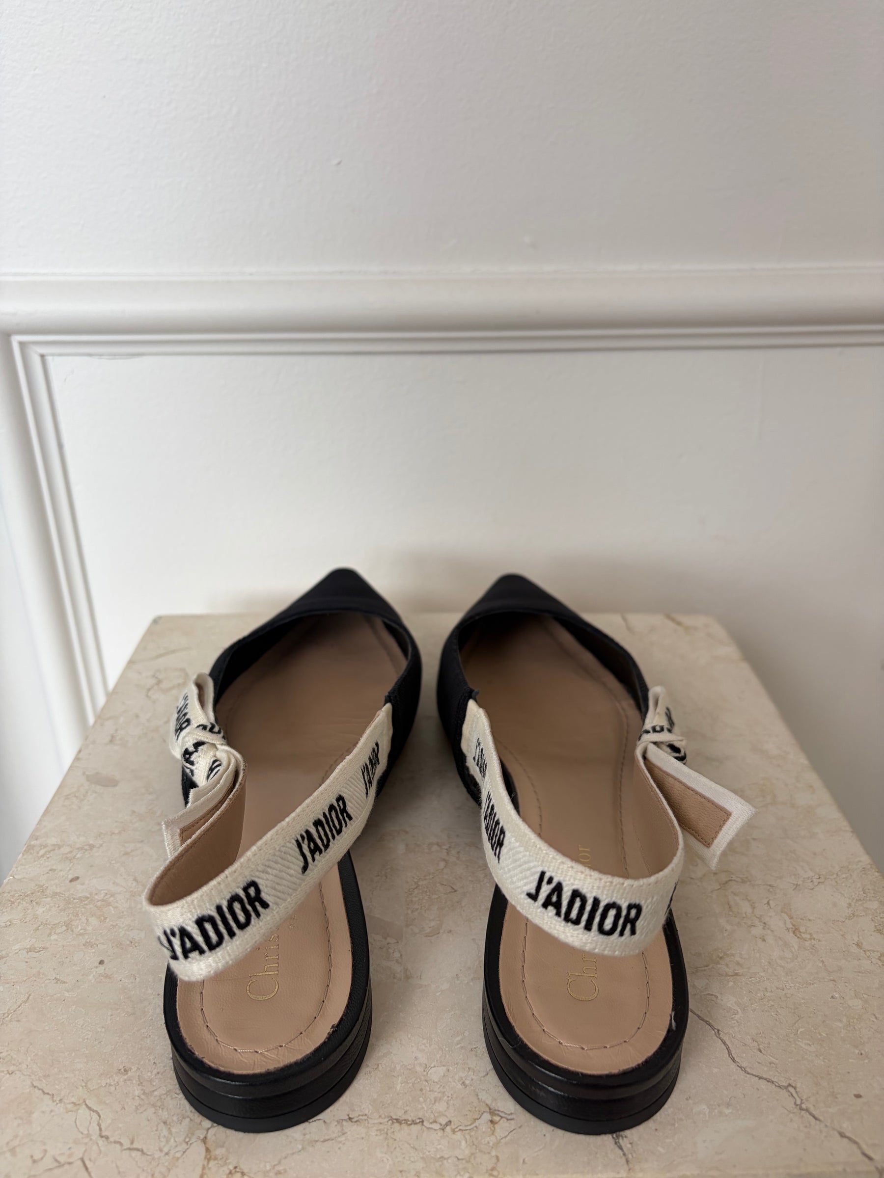 Dior Black Technical J'Adior Slingback Flats, 40