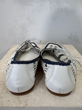 Prada Leather Lace Ups White and Navy, 40