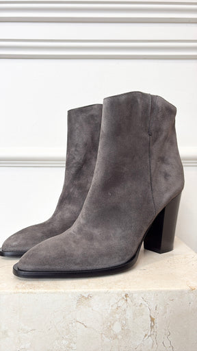 VINCE Grey Suede Pointed Ankle Boots, 40