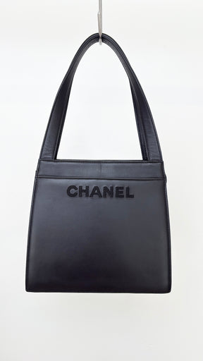 Chanel Black Leather Logo Top Handle Shoulder Bag