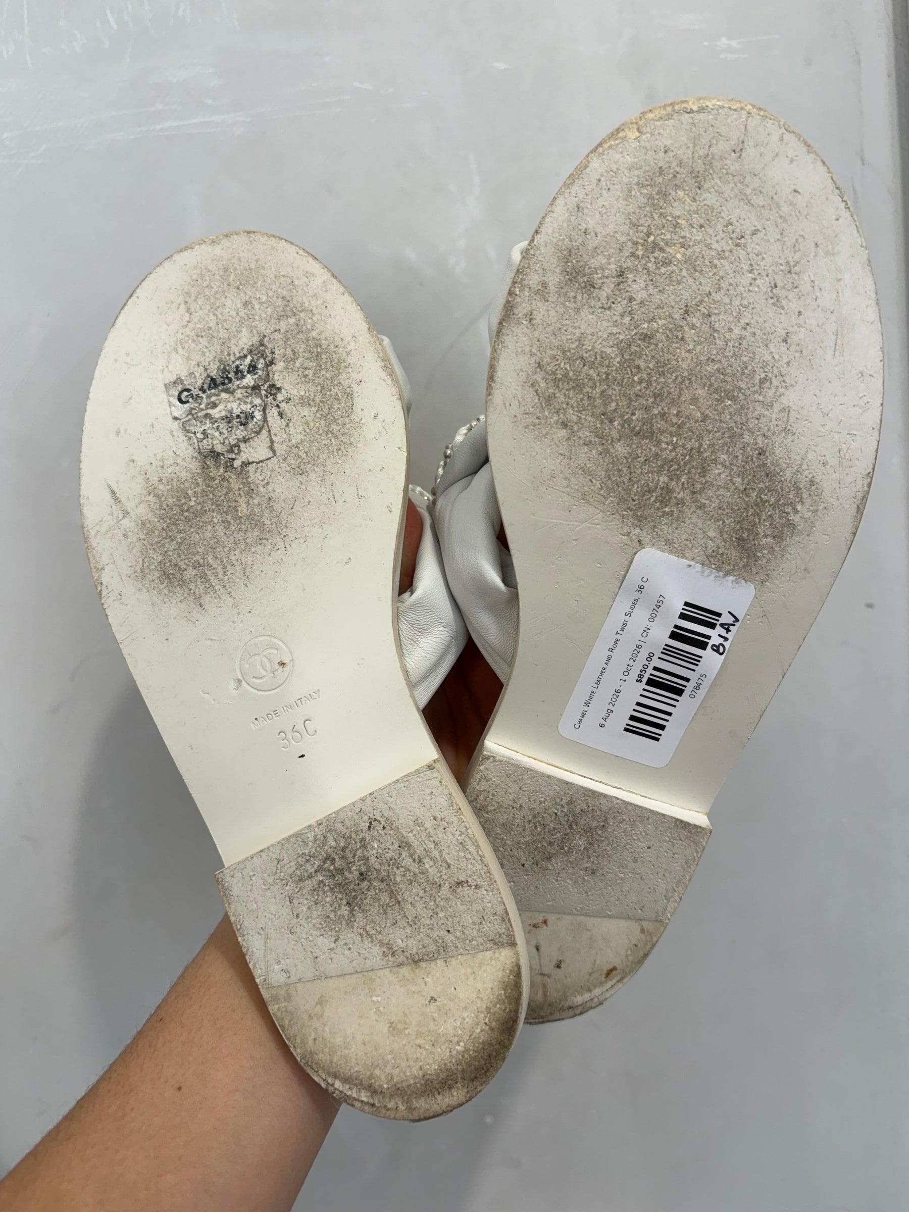 Chanel White Leather and Rope Twist Slides, 36 C