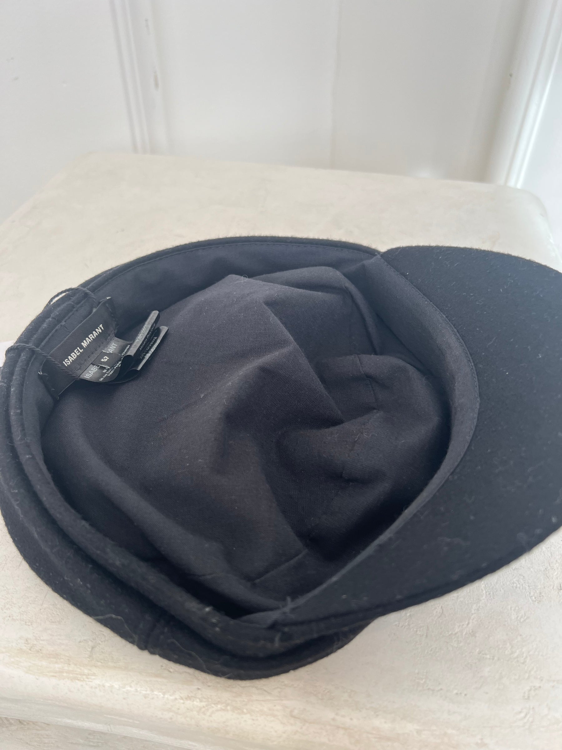 Isabel Marant Black Wool Blend Baker Boy Cap, 57