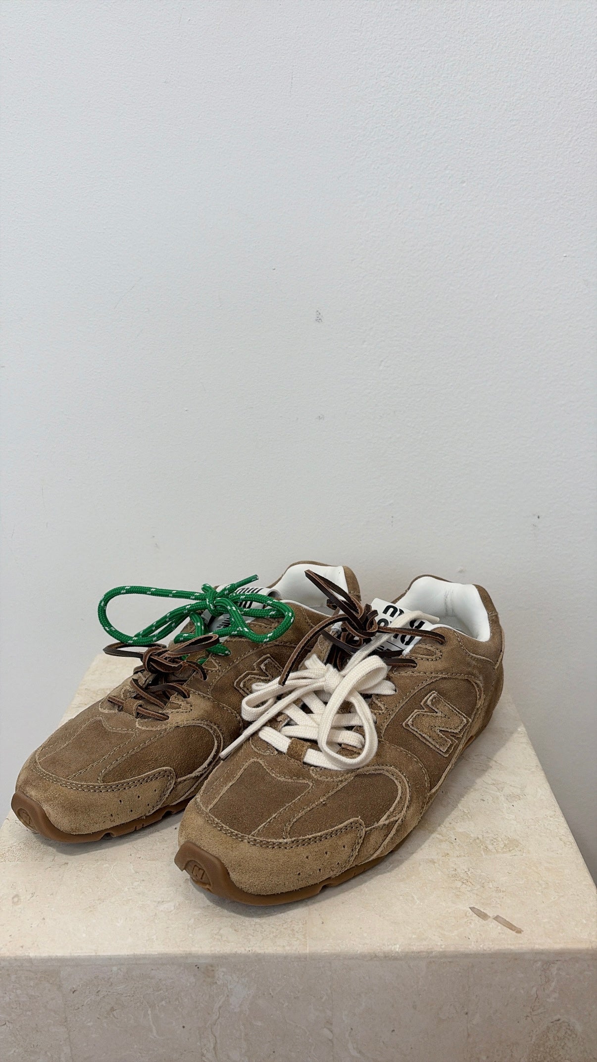 Miu Miu x New Balance Beige Suede Sneakers, 37.5