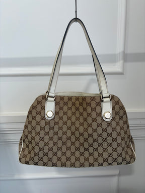 Gucci Charmy Canvas Monogram And White Leather Shoulder Bag