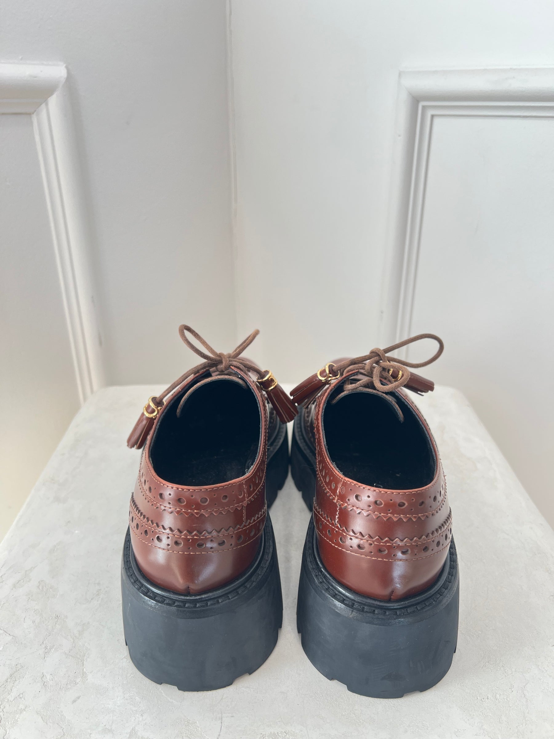 Céline Brown Leather Platform Brogues, 39
