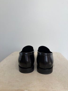 Chanel CC Black Leather Loafers, 38