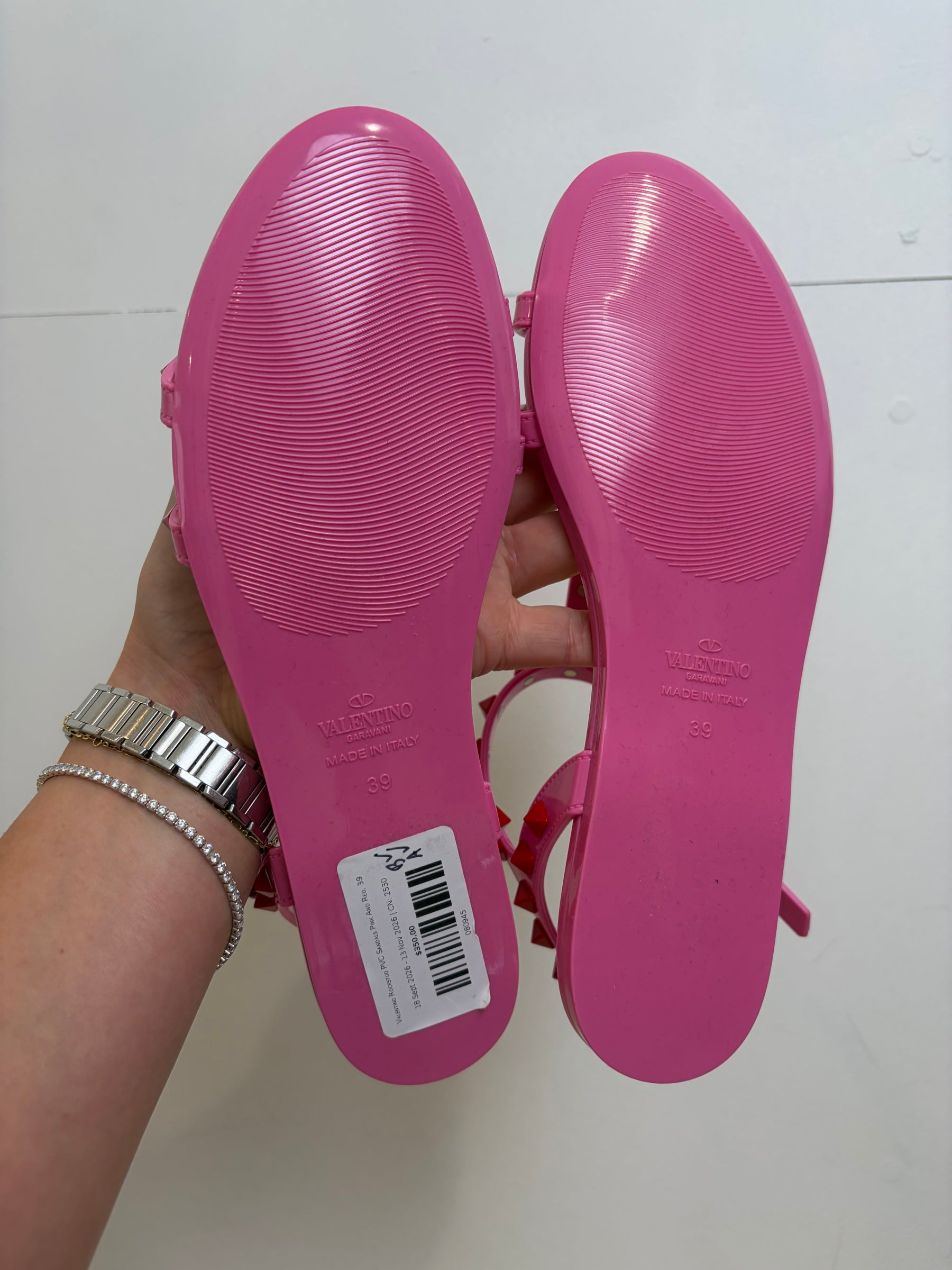 Valentino Rockstud PVC Sandals Pink And Red, 39