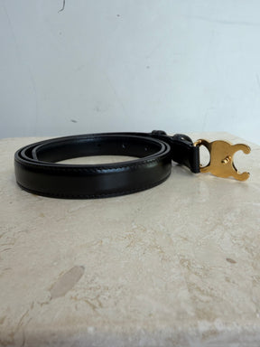 Celine Black Leather Triomphe Logo belt, 75