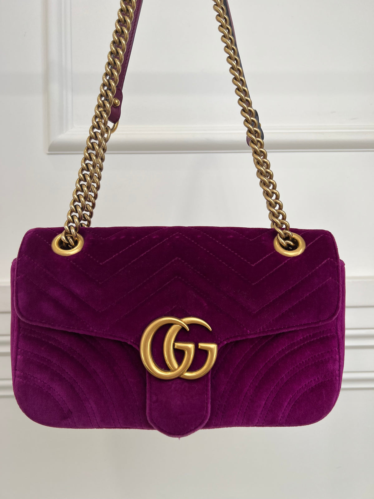 Gucci Magenta Velvet Small Marmont Bag
