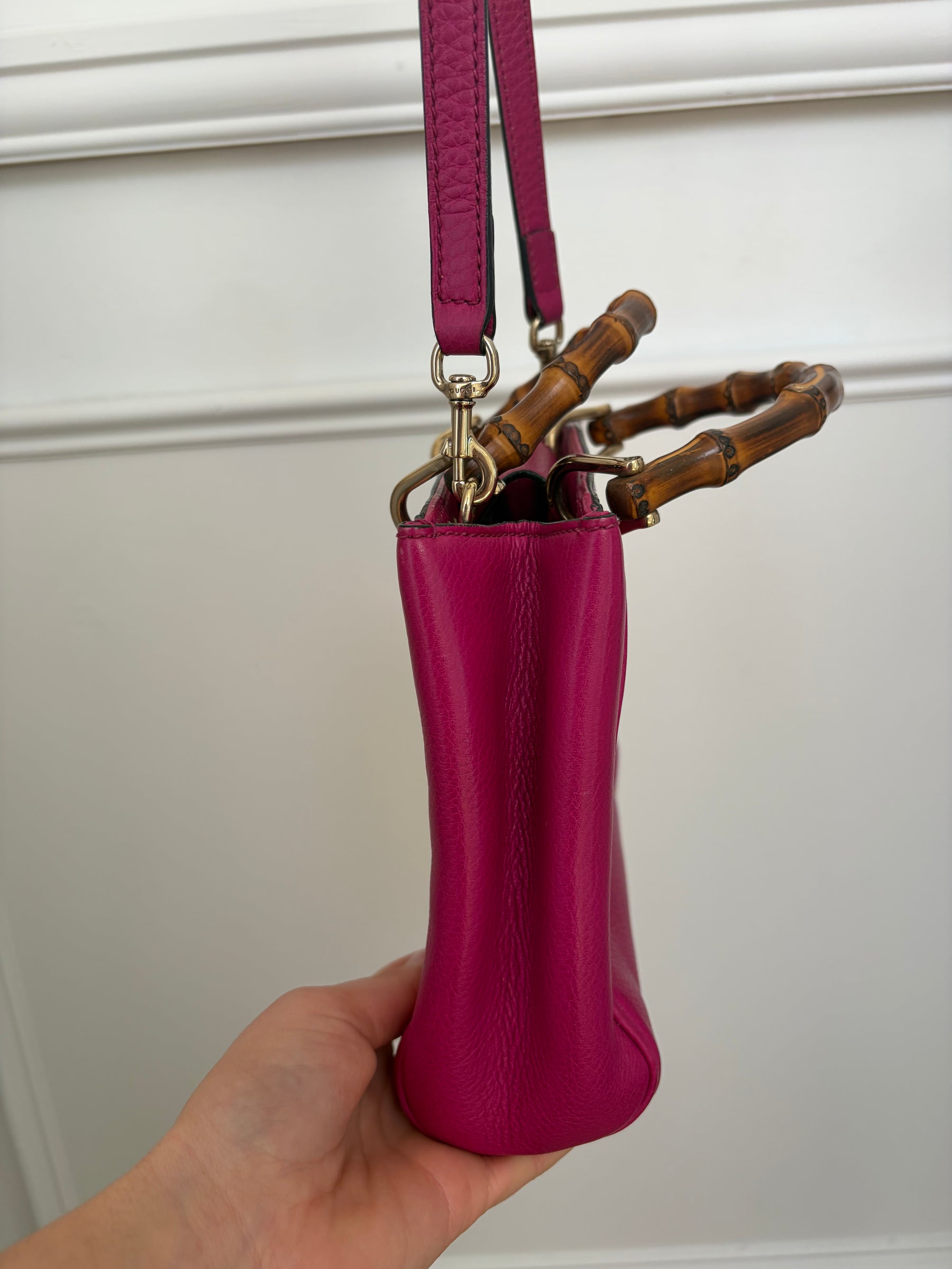 Gucci Pink Leather Bamboo Mini Tote