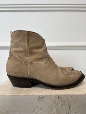 golden goose Zip Booties In Tan Suede, 37