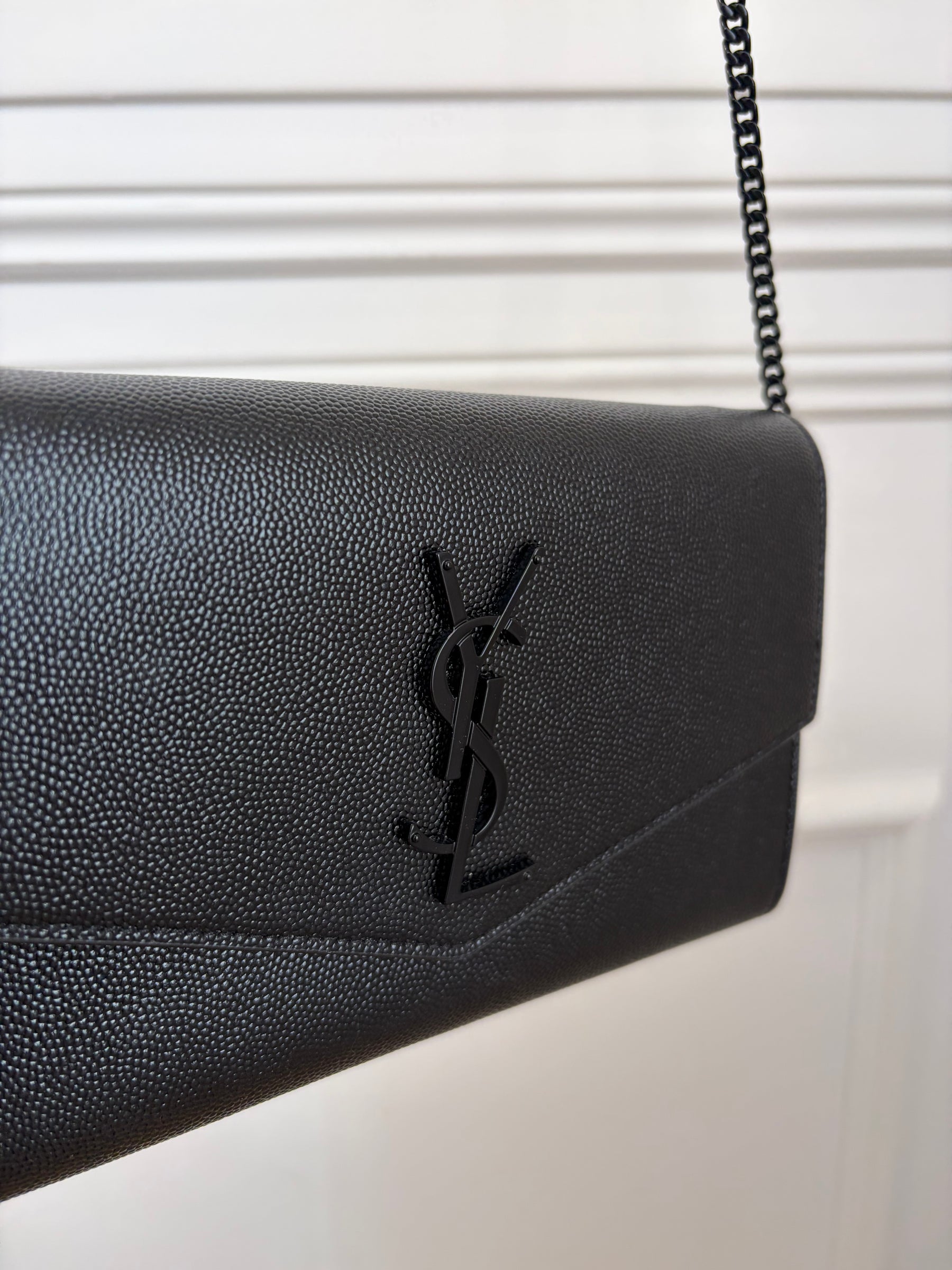Saint Laurent Black Grained Leather Envelope Flap Chain Bag Black HW