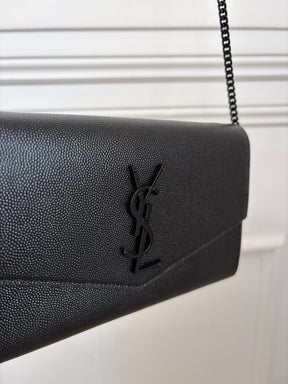 Saint Laurent Black Grained Leather Envelope Flap Chain Bag Black HW
