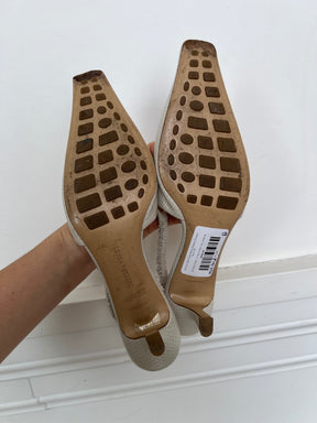 Bottega Veneta Cream Reptile Embossed Slingback Heels, 39