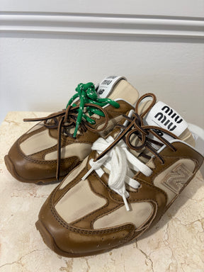 Miu Miu x New Balance 530 SL Deco Calf Leather Mules Brown, 38