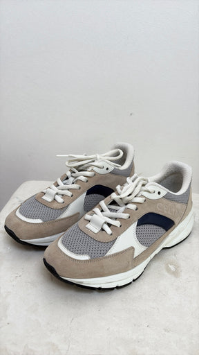 Celine Mesh and Calfskin Optic White Beige Navy Low Top Sneakers, 38