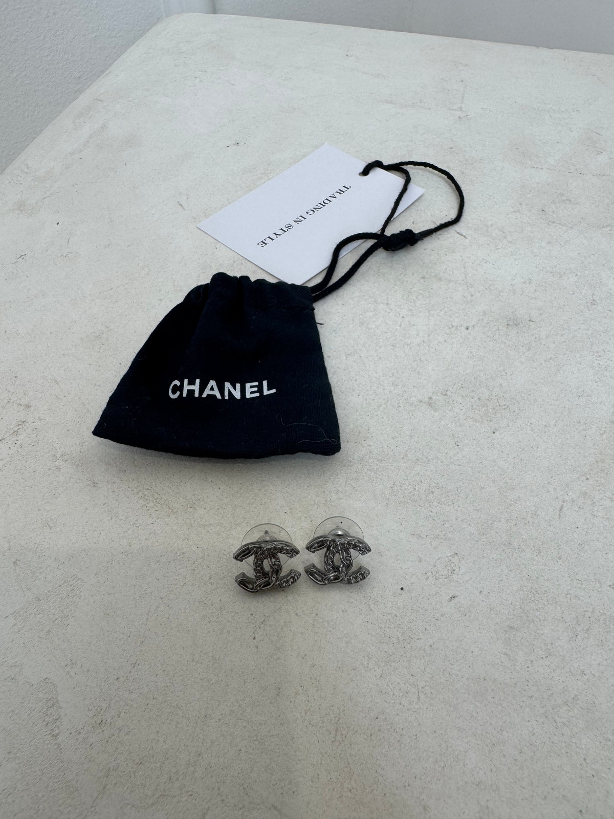 Chanel Ruthenium CC Logo Stud Earrings