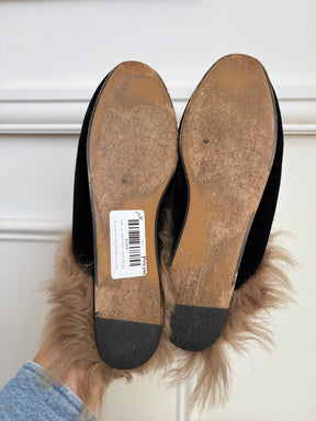 Gucci Velvet Shearling Princetown Mules, 41