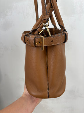 Prada Buckle Small Leather Handbag With Strap Caramel