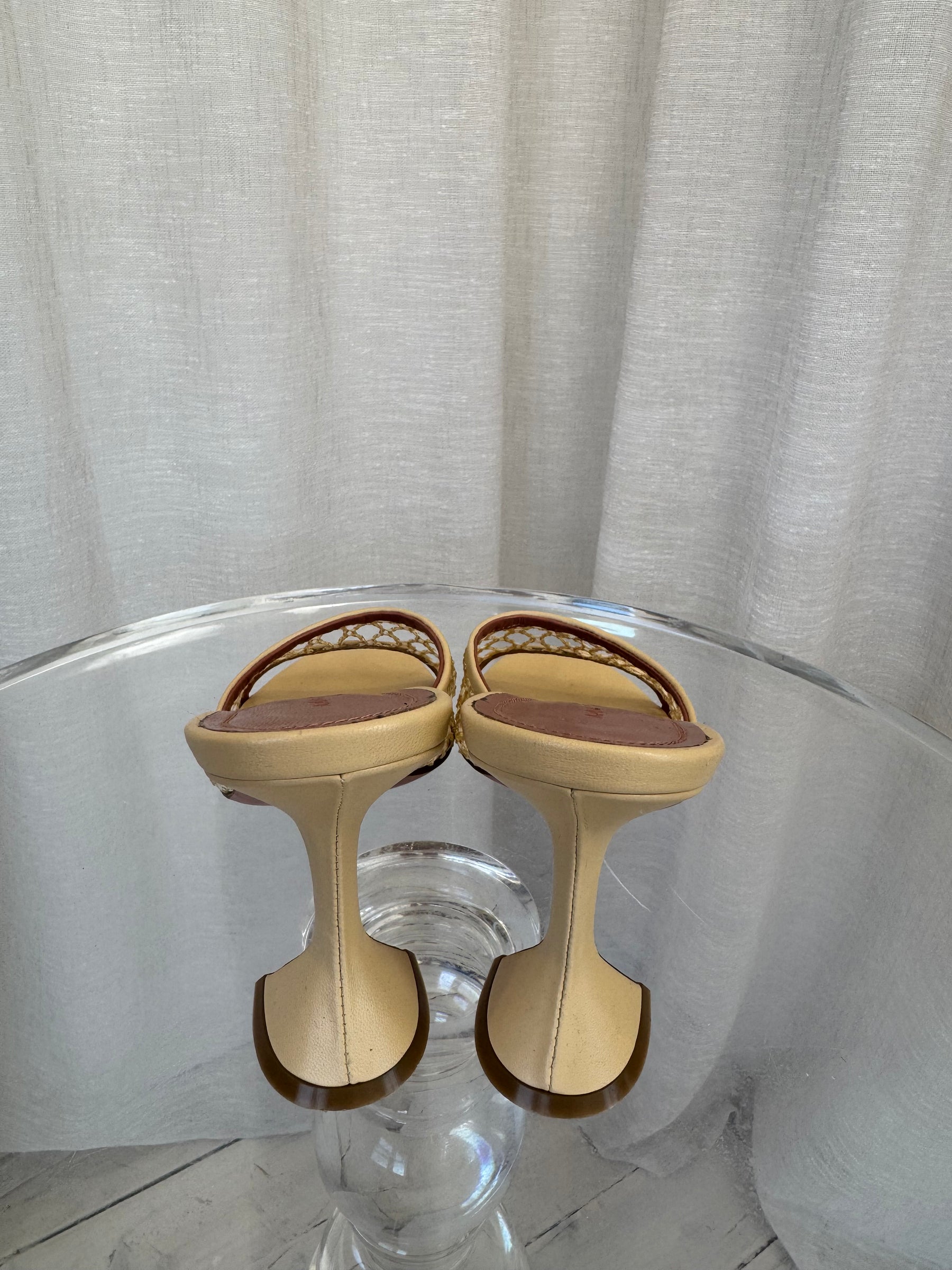 Amina Muaddi Beige Netted Mules, 38