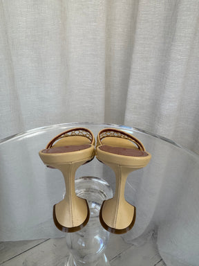 Amina Muaddi Beige Netted Mules, 38