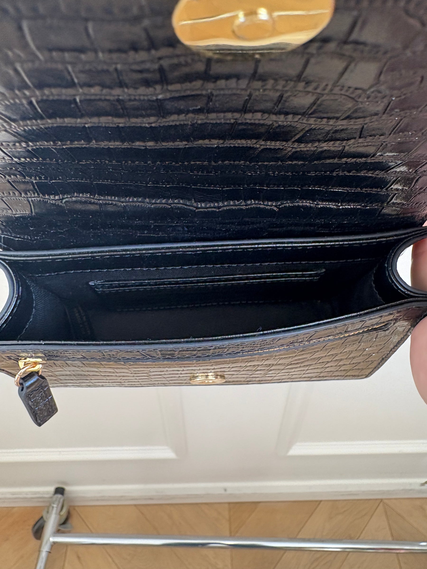 Oroton Black Croc Embossed Small Shoulder Bag