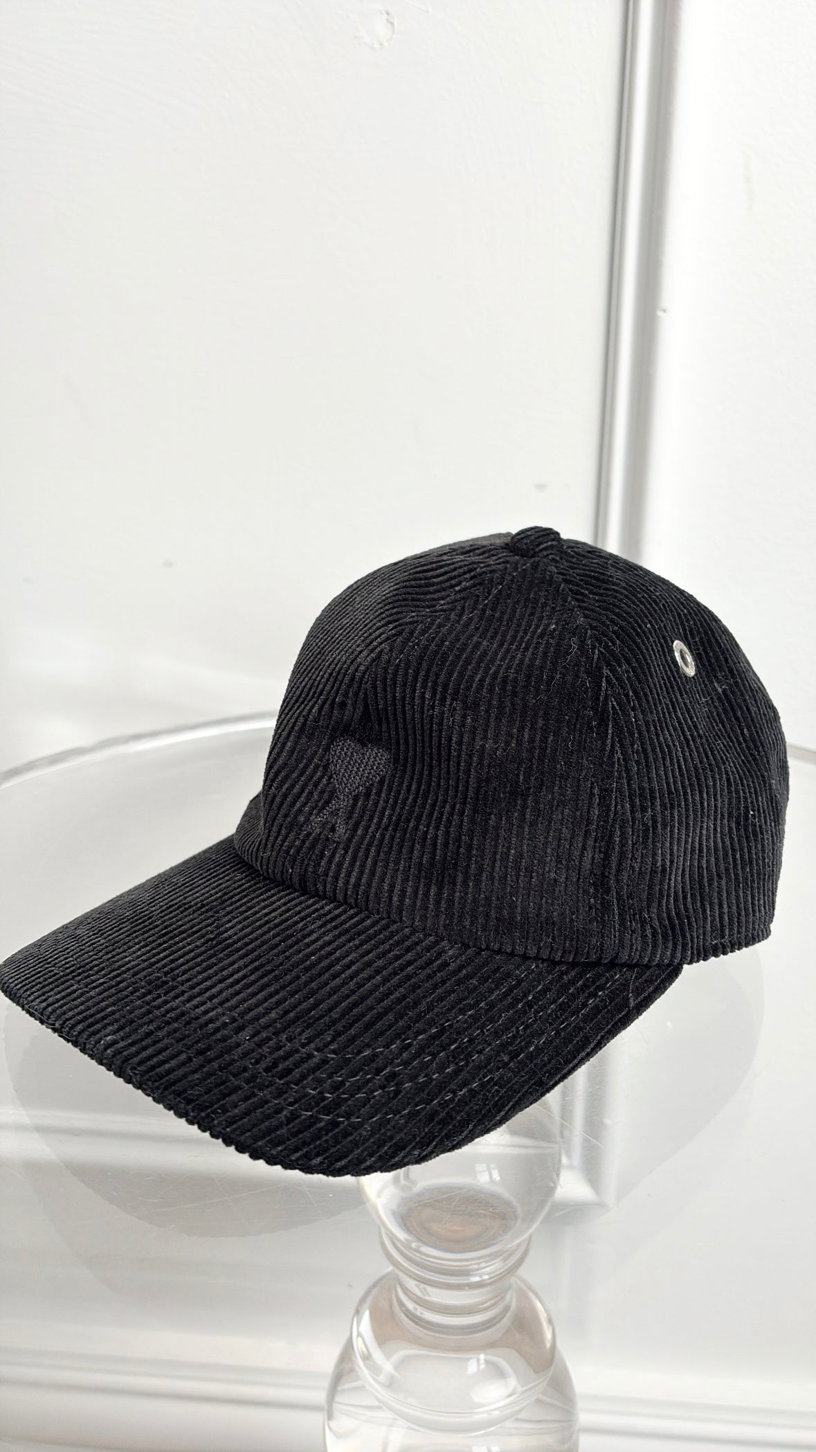 AMI Paris Black Corduroy Logo Cap