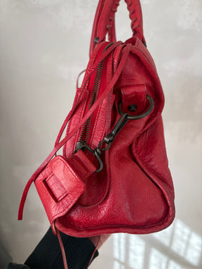 Balenciaga Cherry Red Leather Motorcycle City Bag