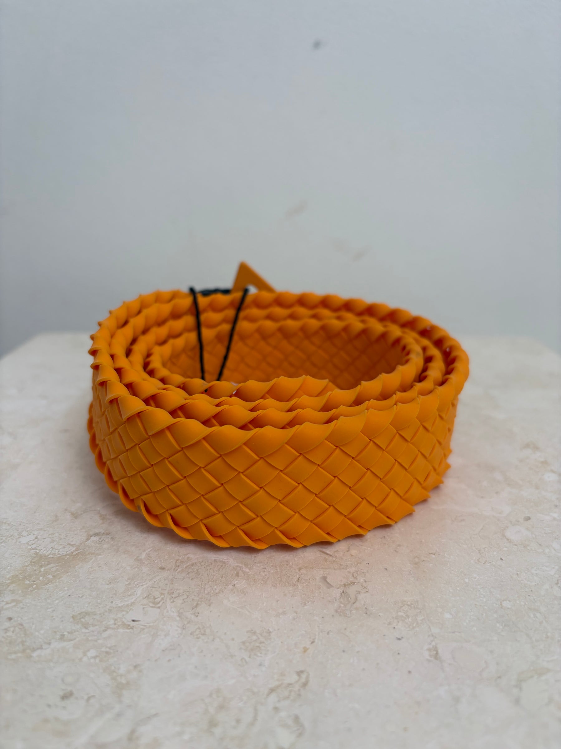 Bottega Veneta Orange Intracciato Rubber Belt, 42