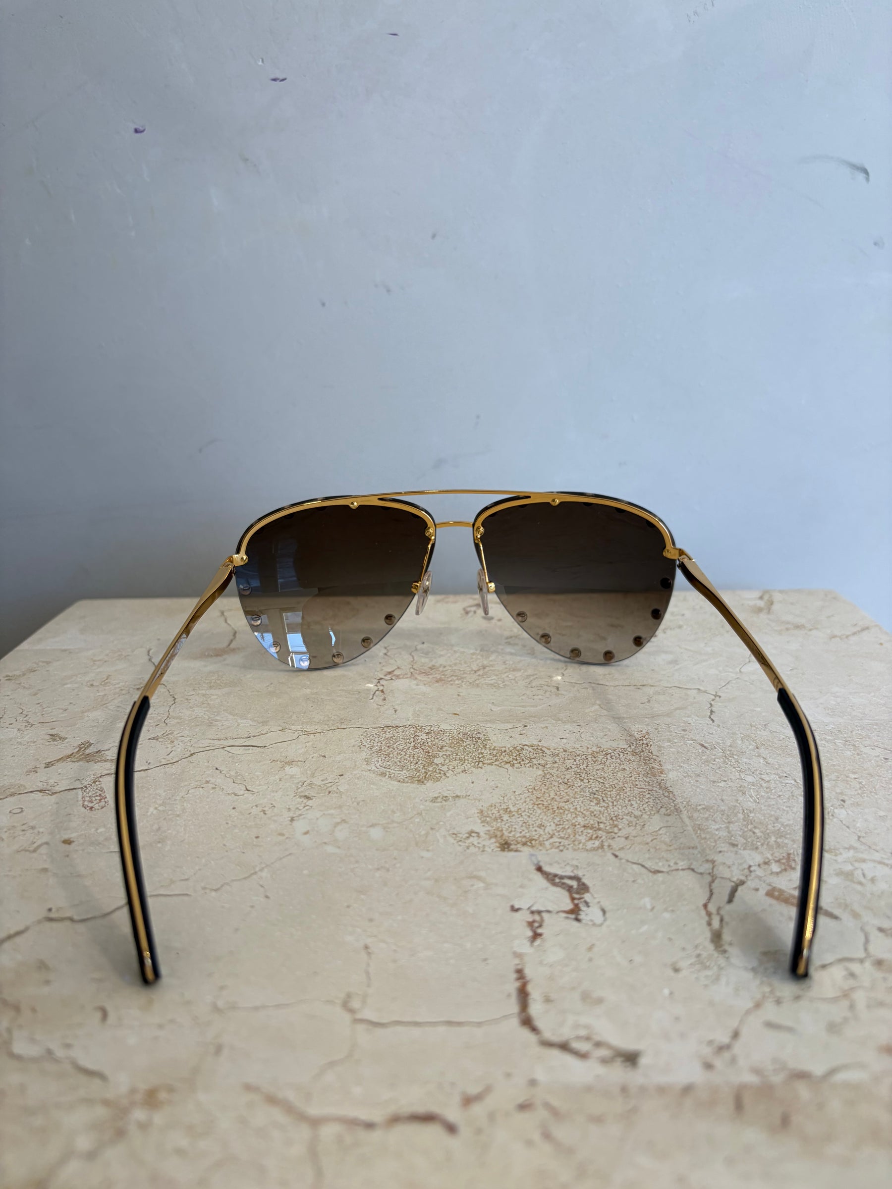 Louis Vuitton Gold Studded Aviator Sunglasses