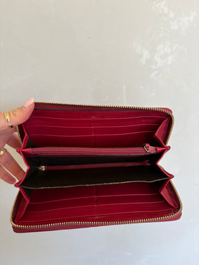 Gucci Red Leather Monogram Zipped Long Wallet