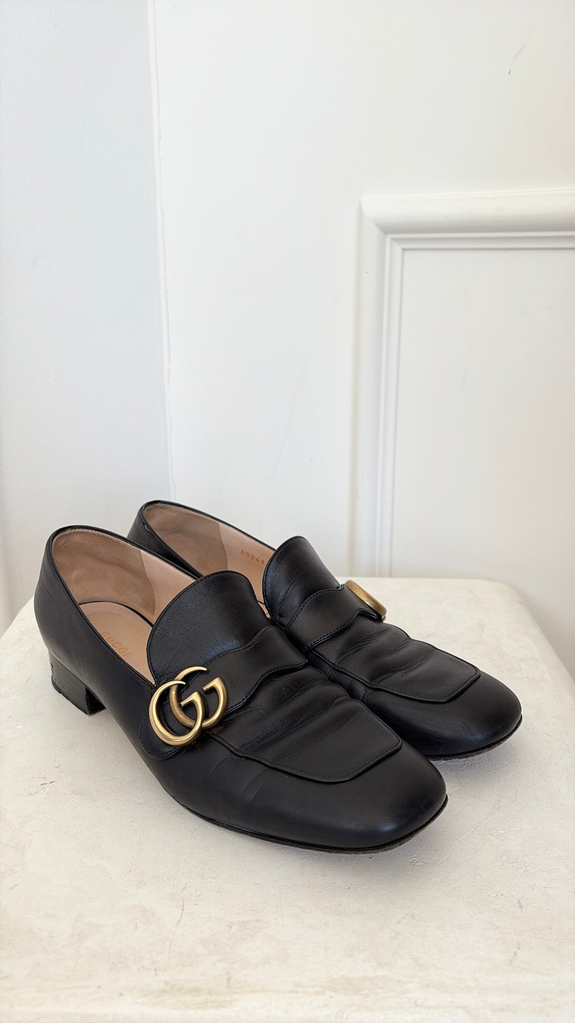 Gucci Black Leather Marmont Heeled Loafer, 41