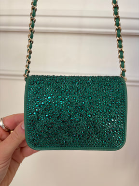 Chanel Emerald Leather and Swarovski Mini Flap Crossbody