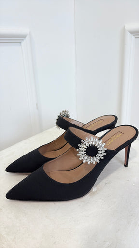 Aquazzura Crystal Blossom Mule 75 Black, 39