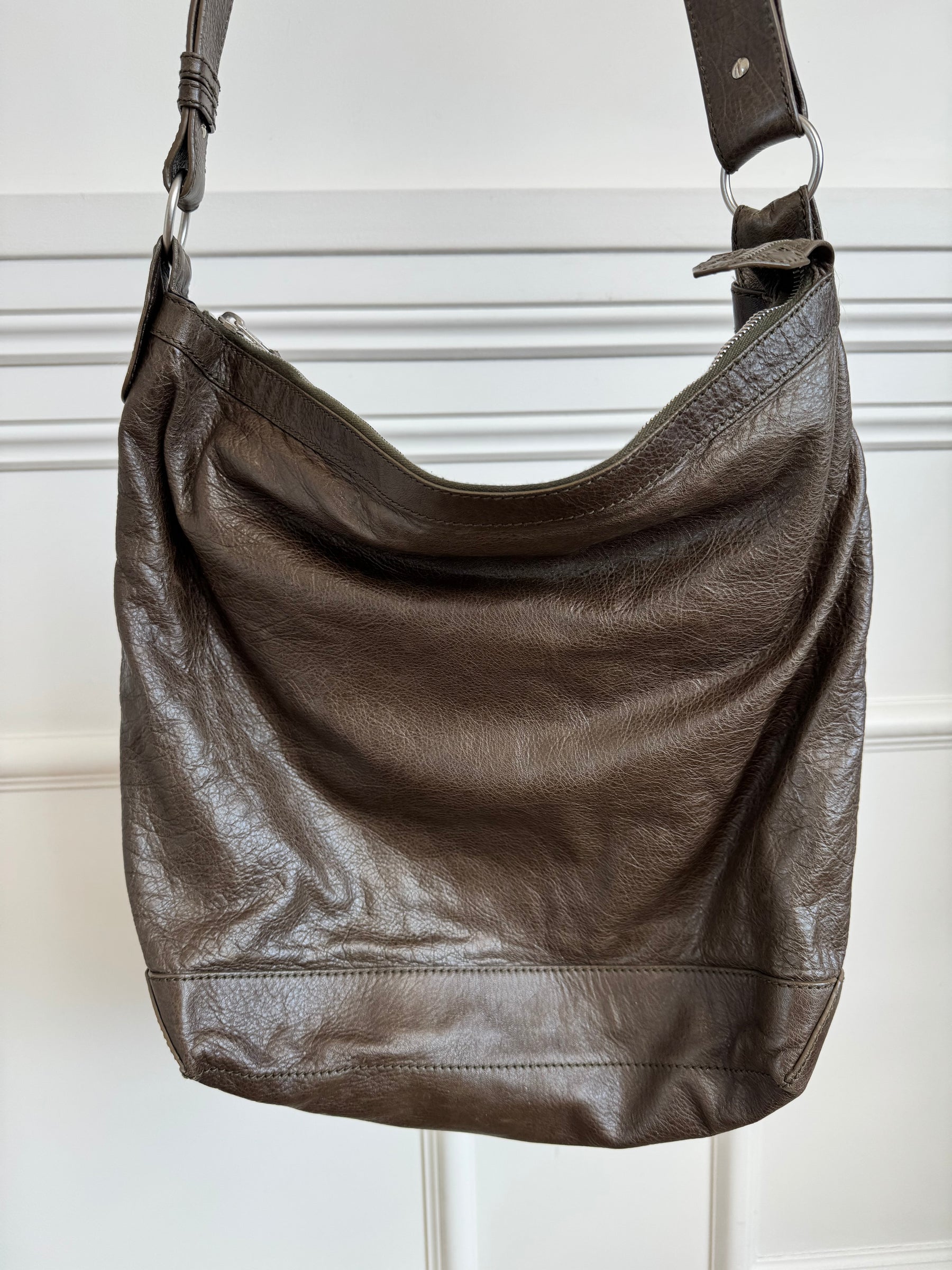 Balenciaga Dark Khaki Crossbody City Hobo Bag