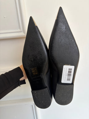 Anine Bing Black Leather Pointed Flats, 38